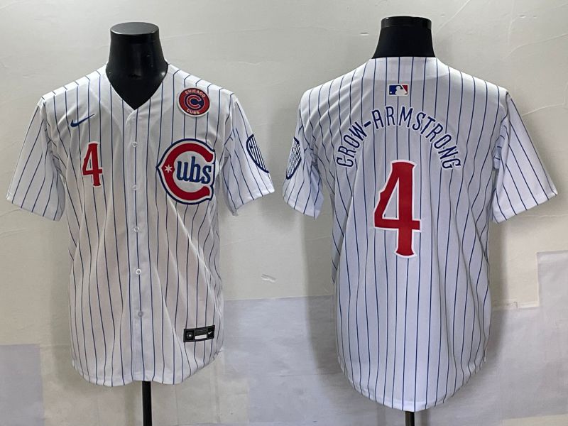 Men 2025 Chicago Cubs #4 Crow-Armstrong White Stripe Fashion Nike MLB Jersey style 7033